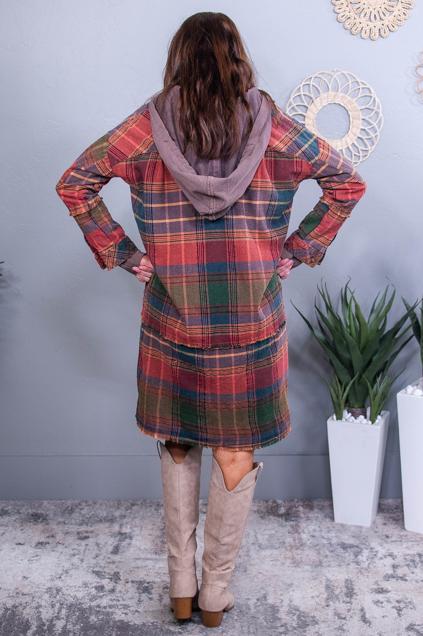 Just To See You Smile Red/Multi Color Plaid Hooded Dress - D5574RD