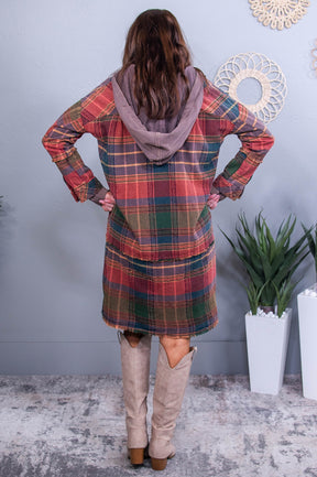 Just To See You Smile Red/Multi Color Plaid Hooded Dress - D5574RD