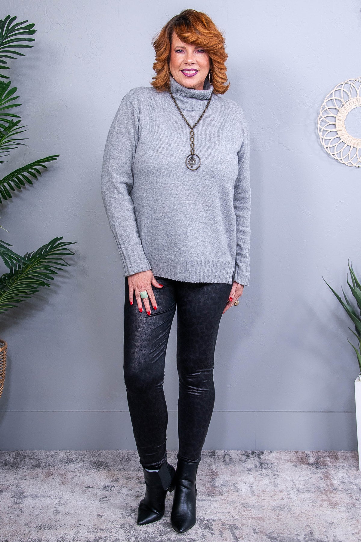 I'm Not Just Anyone Heather Gray Solid Turtleneck Top - T10736HGR