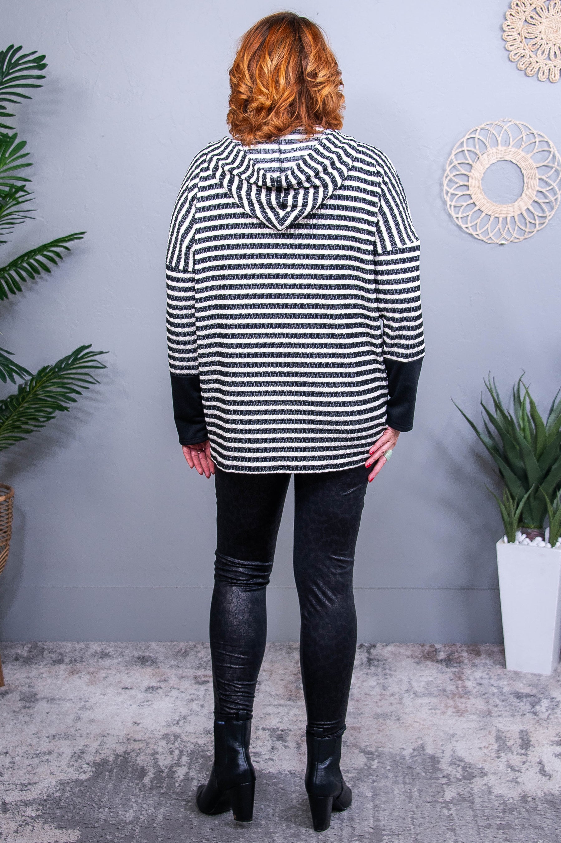 Dedicated To You Black/Cream Striped Hooded Top - T10731BK