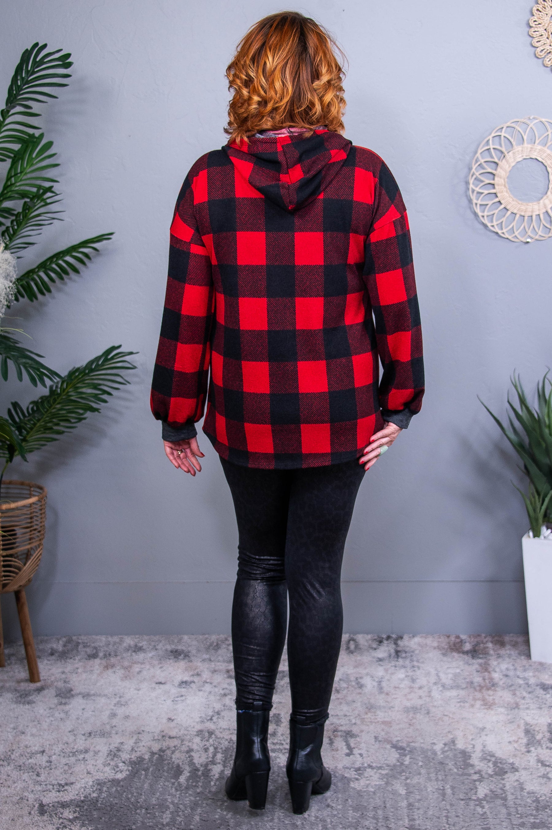 Check This Out Red/Black Checkered Hooded Top -  T10734RD