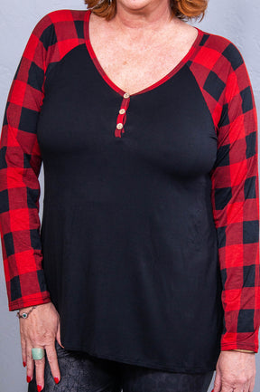 Feeling Festive Black/Red Buffalo Plaid Top - T10727BK