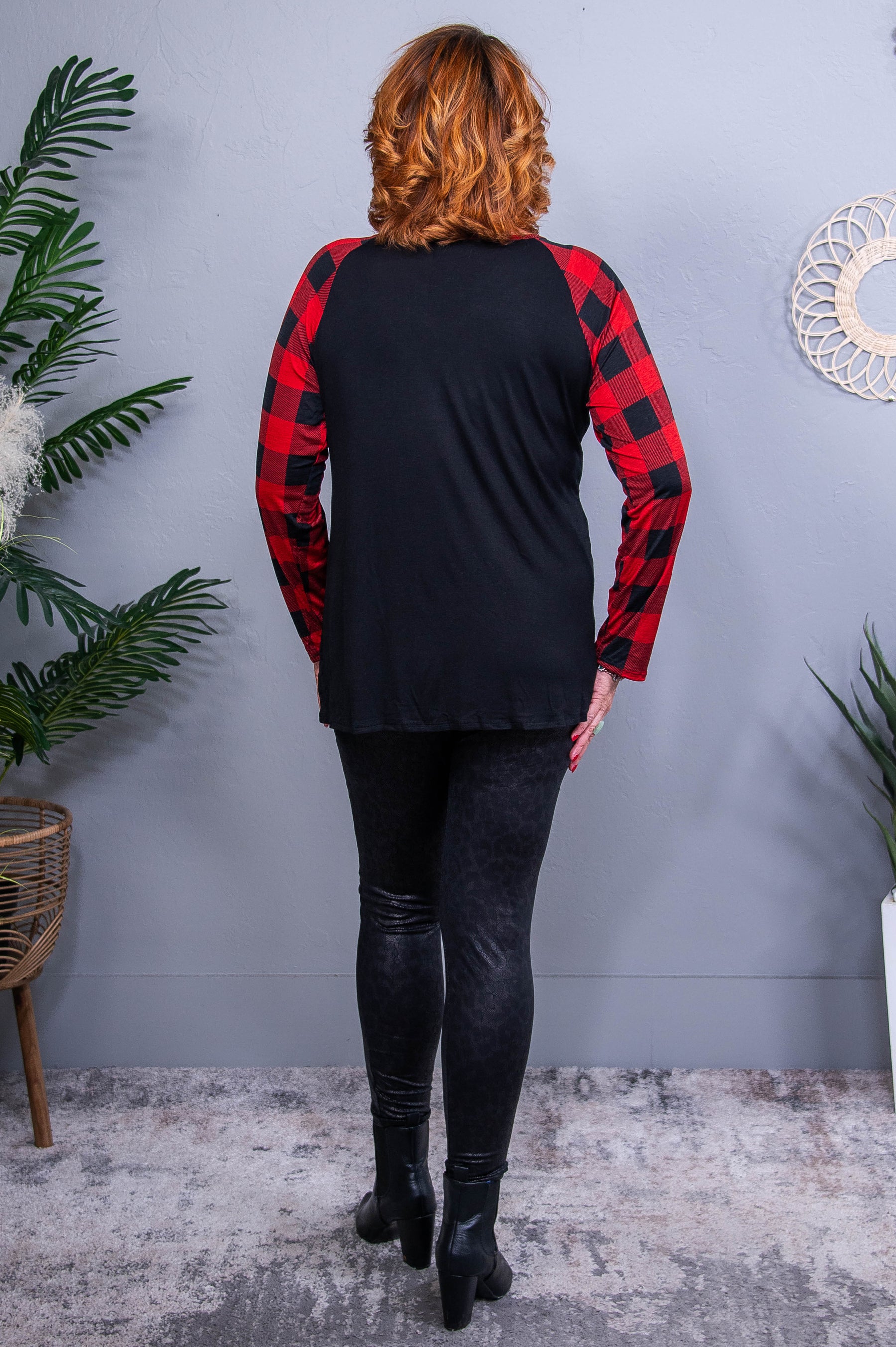 Feeling Festive Black/Red Buffalo Plaid Top - T10727BK