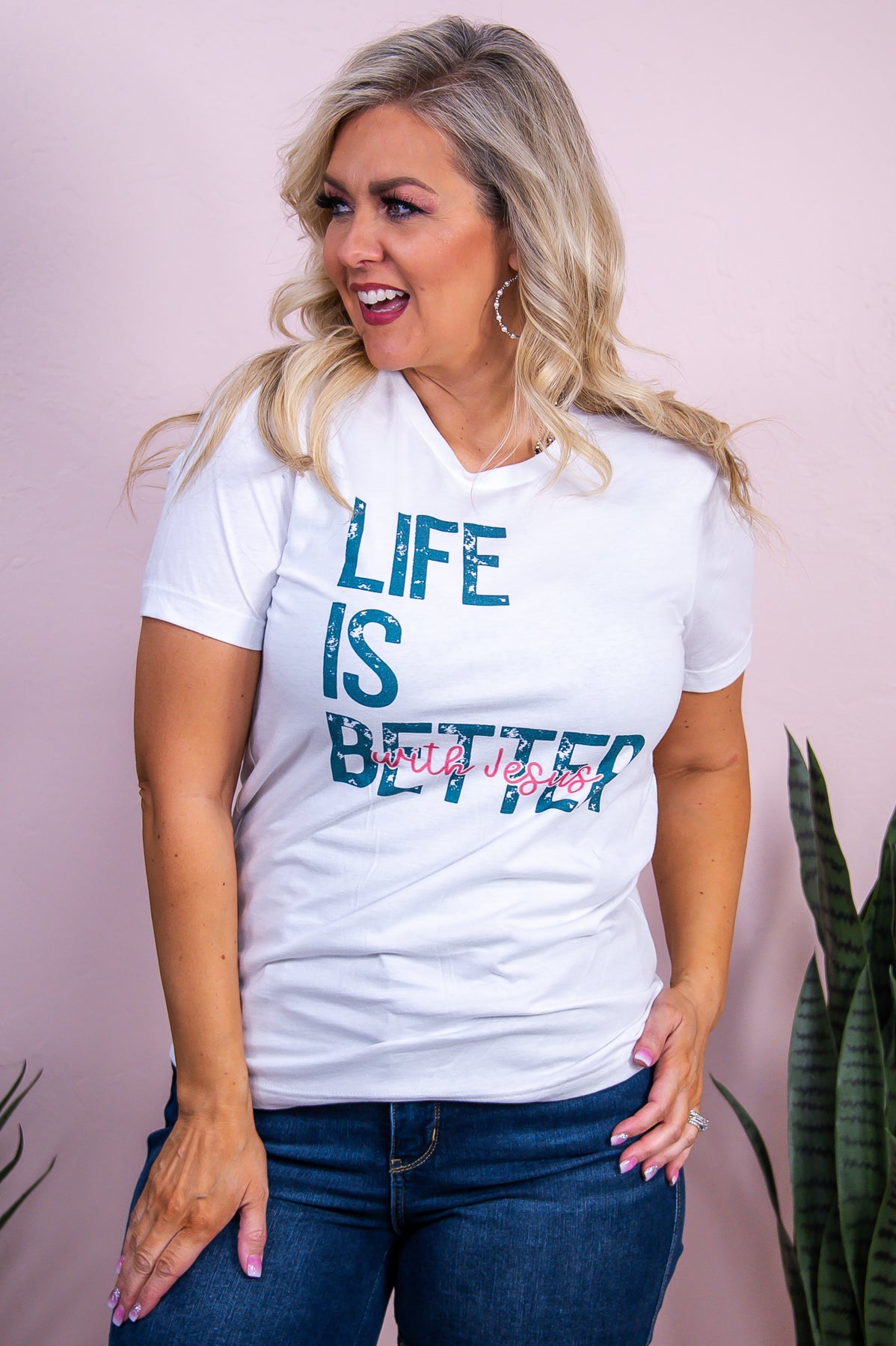 Life Is Better With Jesus White Graphic Tee - A3488WH