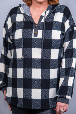 Check This Out Ivory/Black Checkered Hooded Top -  T10735IV