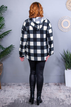 Check This Out Ivory/Black Checkered Hooded Top -  T10735IV