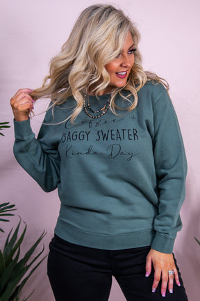 Coffee & Baggy Sweater Alpine Green Graphic Sweatshirt - A3481AGN