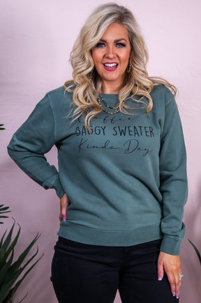 Coffee & Baggy Sweater Alpine Green Graphic Sweatshirt - A3481AGN