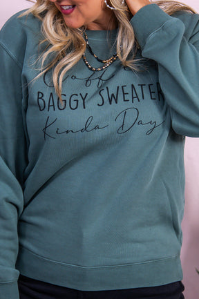 Coffee & Baggy Sweater Alpine Green Graphic Sweatshirt - A3481AGN