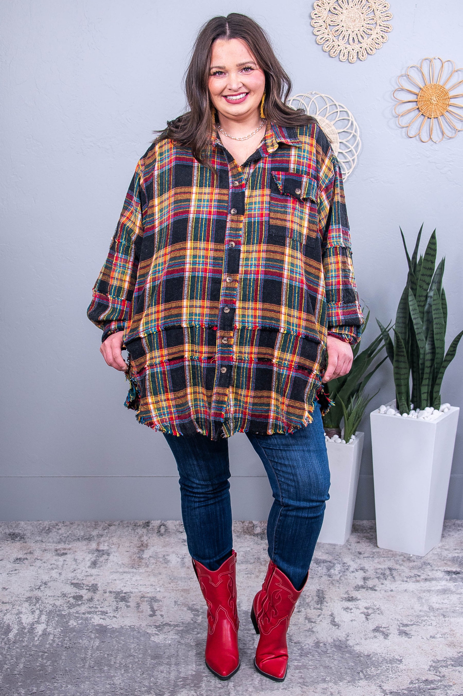 Love At Frost Sight Black/Multi Color Plaid Shacket - O5671BK