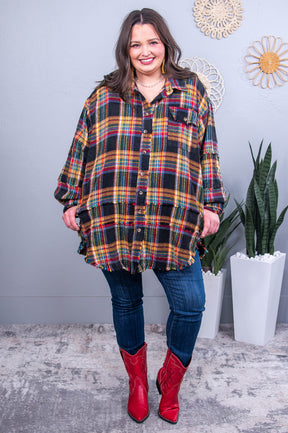 Love At Frost Sight Black/Multi Color Plaid Shacket - O5671BK