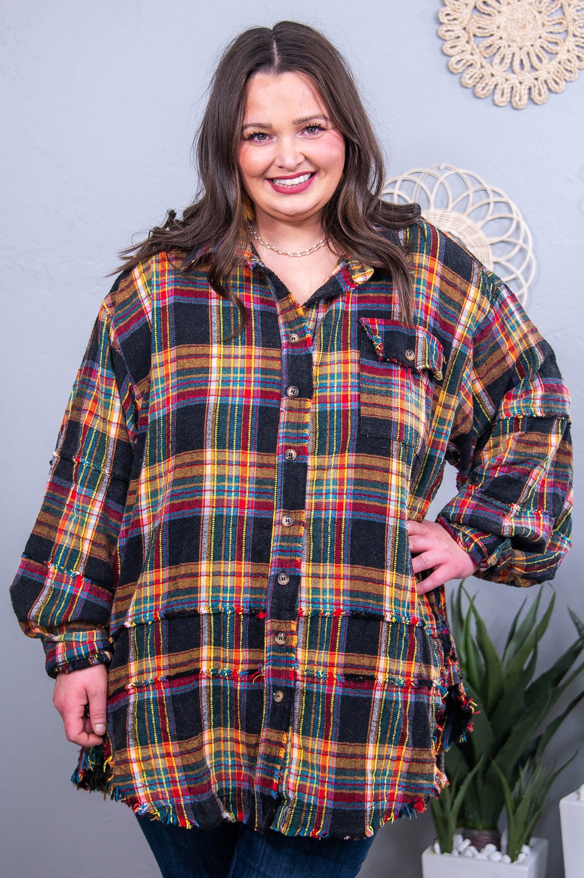 Love At Frost Sight Black/Multi Color Plaid Shacket - O5671BK