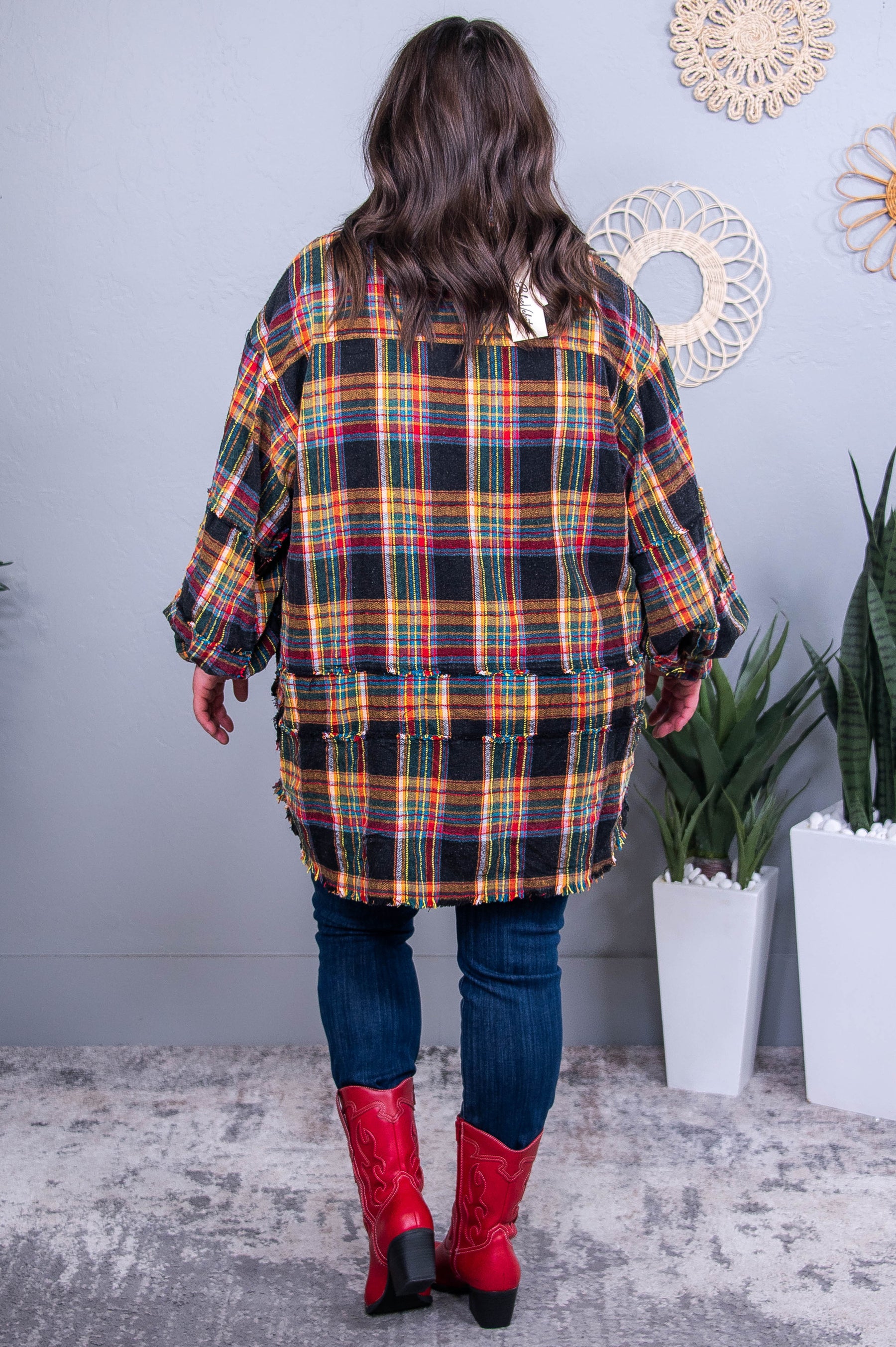 Love At Frost Sight Black/Multi Color Plaid Shacket - O5671BK