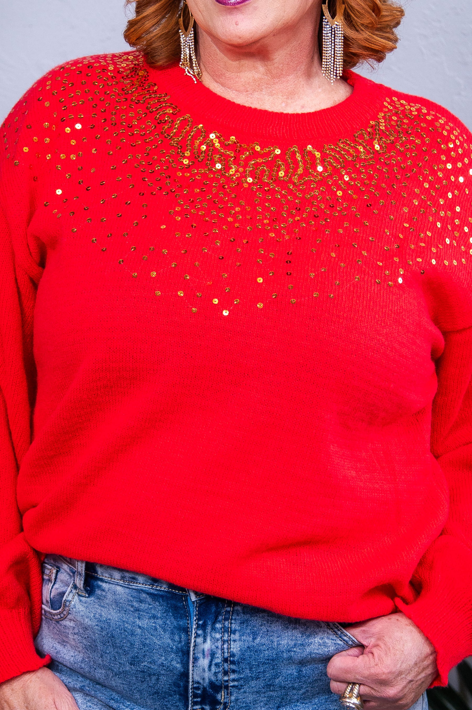 I'm Always Shining Red/Gold Sequins Knitted Top - T10743RD