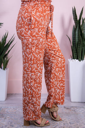 Watch And Learn Rust/Ivory Printed Front Tie Pants - PNT1655RU