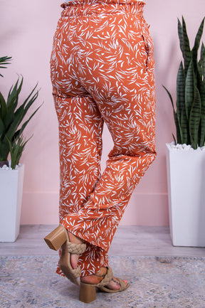 Watch And Learn Rust/Ivory Printed Front Tie Pants - PNT1655RU