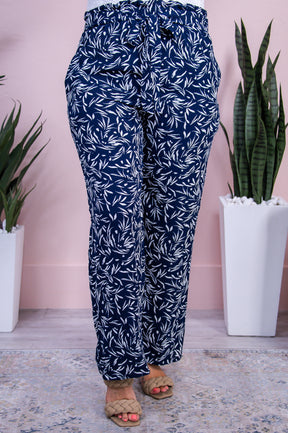 Watch And Learn Navy/Ivory Printed Front Tie Pants - PNT1656NV