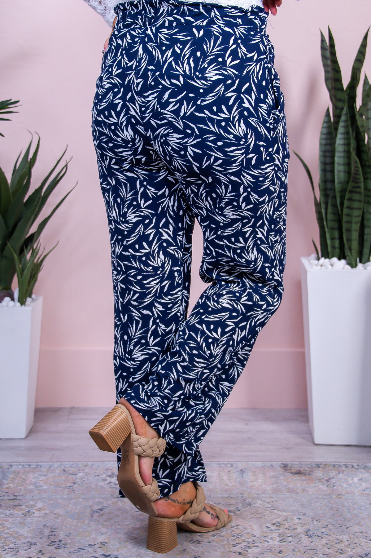 Watch And Learn Navy/Ivory Printed Front Tie Pants - PNT1656NV