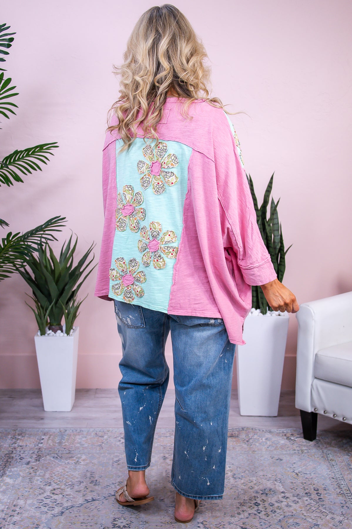 Holding My Own Pink/Multi Color Floral Patchwork Top - T10083PK