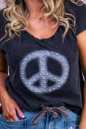 Perfect Your Peace Black Studded Peace Sign Top - T10086BK