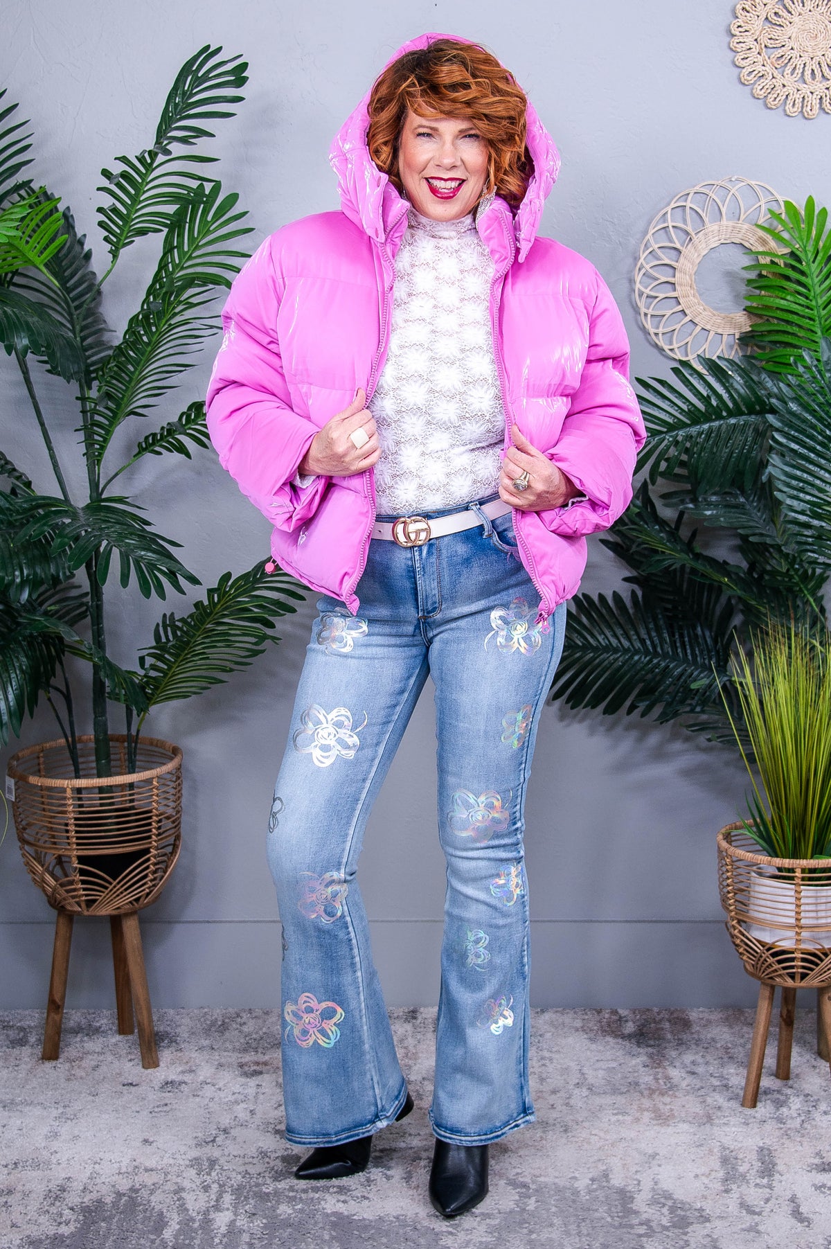 Headed To The Slopes Pink Faux Leather Puffer Jacket - O5674PK