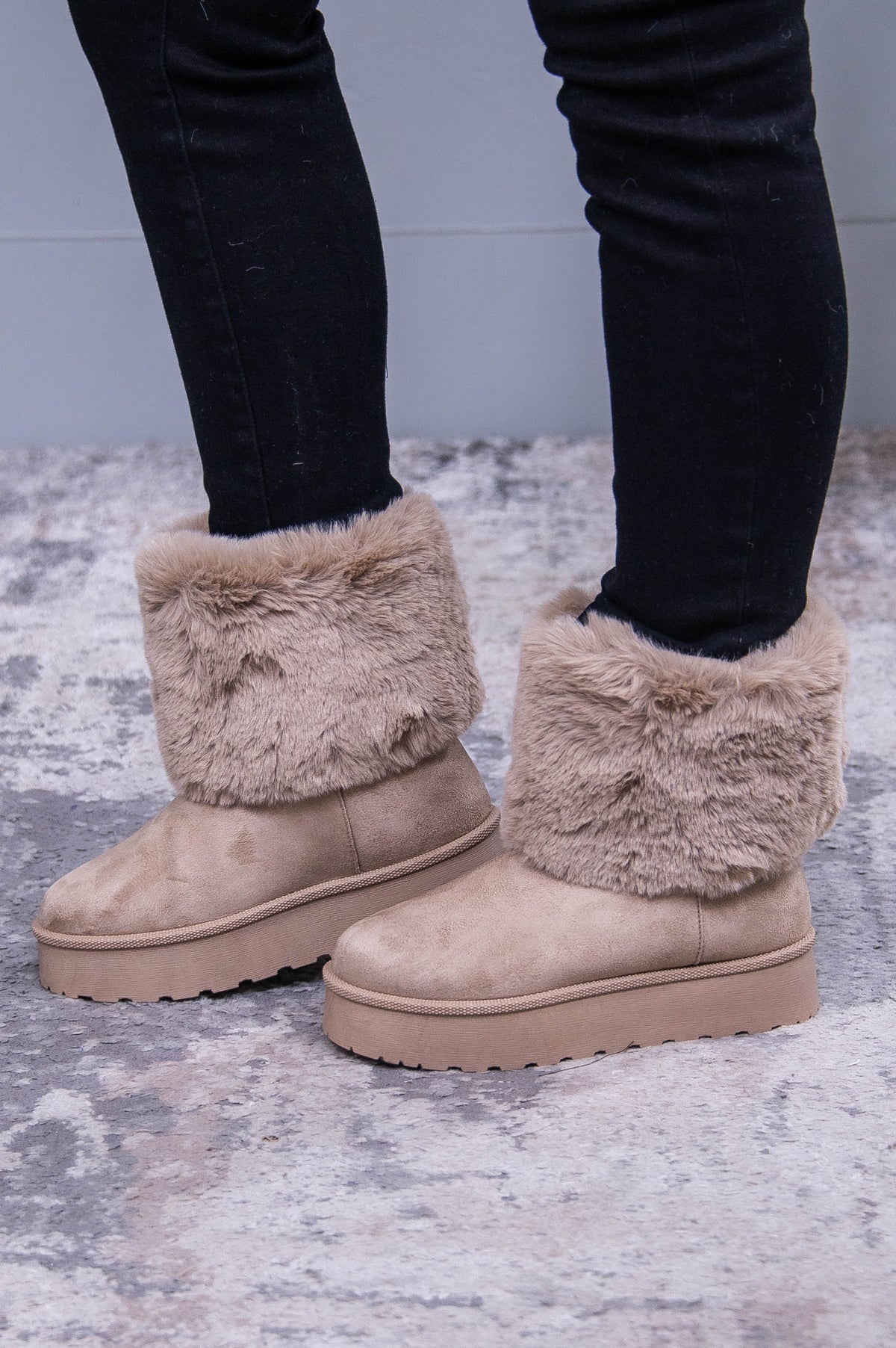 Never Fur-gettable Taupe Faux Fur/Suede Boots - SHO2757TA