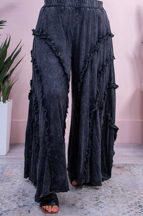 Sassy Statement Black Solid Ruffle Palazzo Pants - PNT1659BK