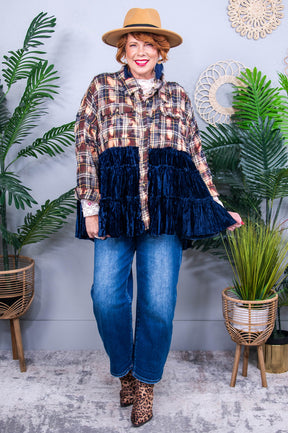 Sending You My Love Navy/Multi Color Plaid/Velvet Top - T10753NV