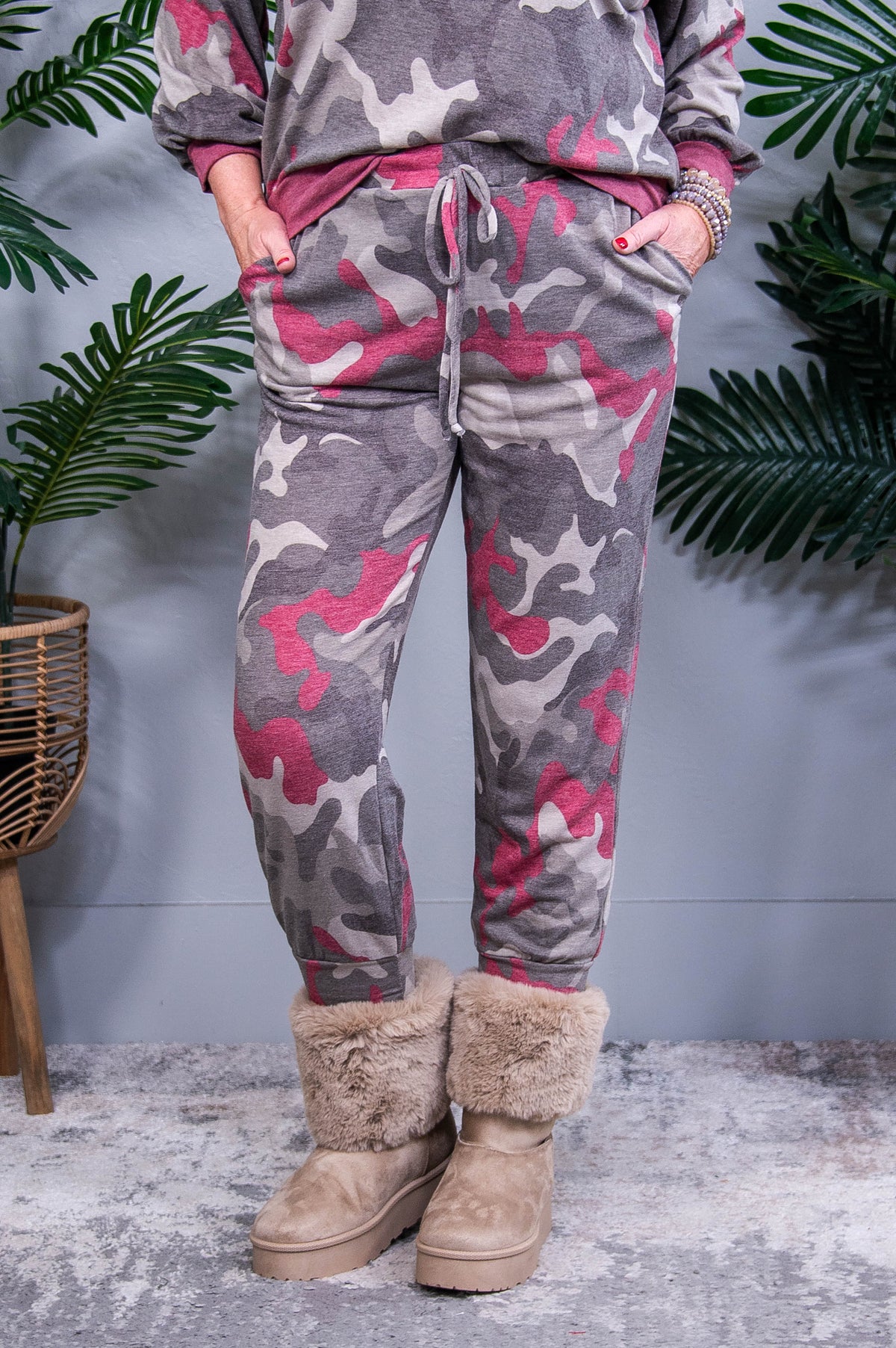 Here I Come Vintage Brown/Multi Color Camouflage Joggers - PNT1765VBR