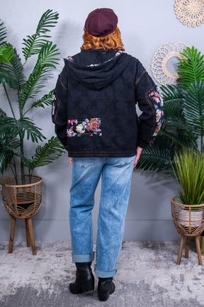 Born To Dream Black/Multi Color Floral Hooded Shacket - O5683BK