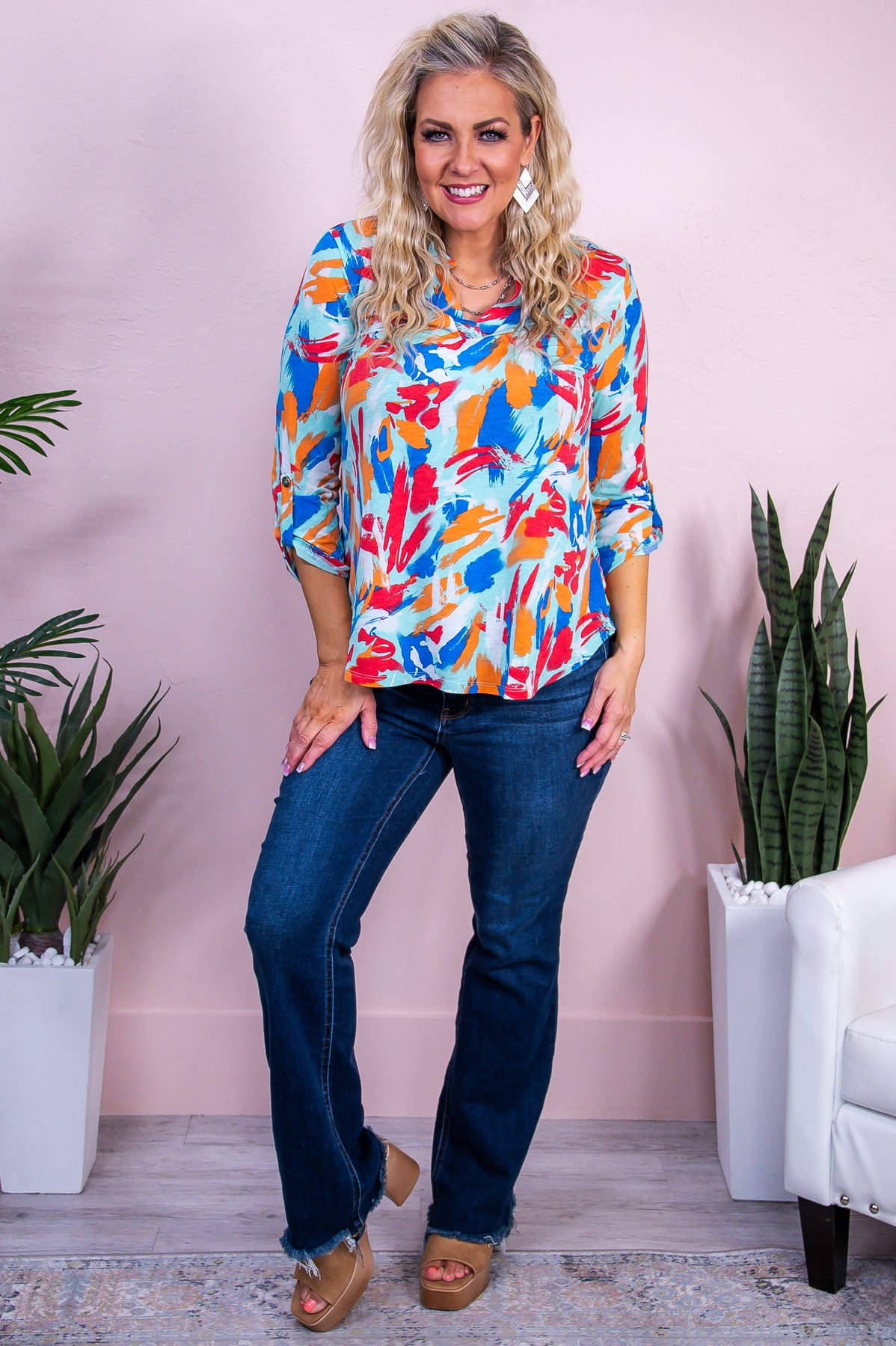 Ready For Anything Blue/Multi Color Printed Top - T10106BL