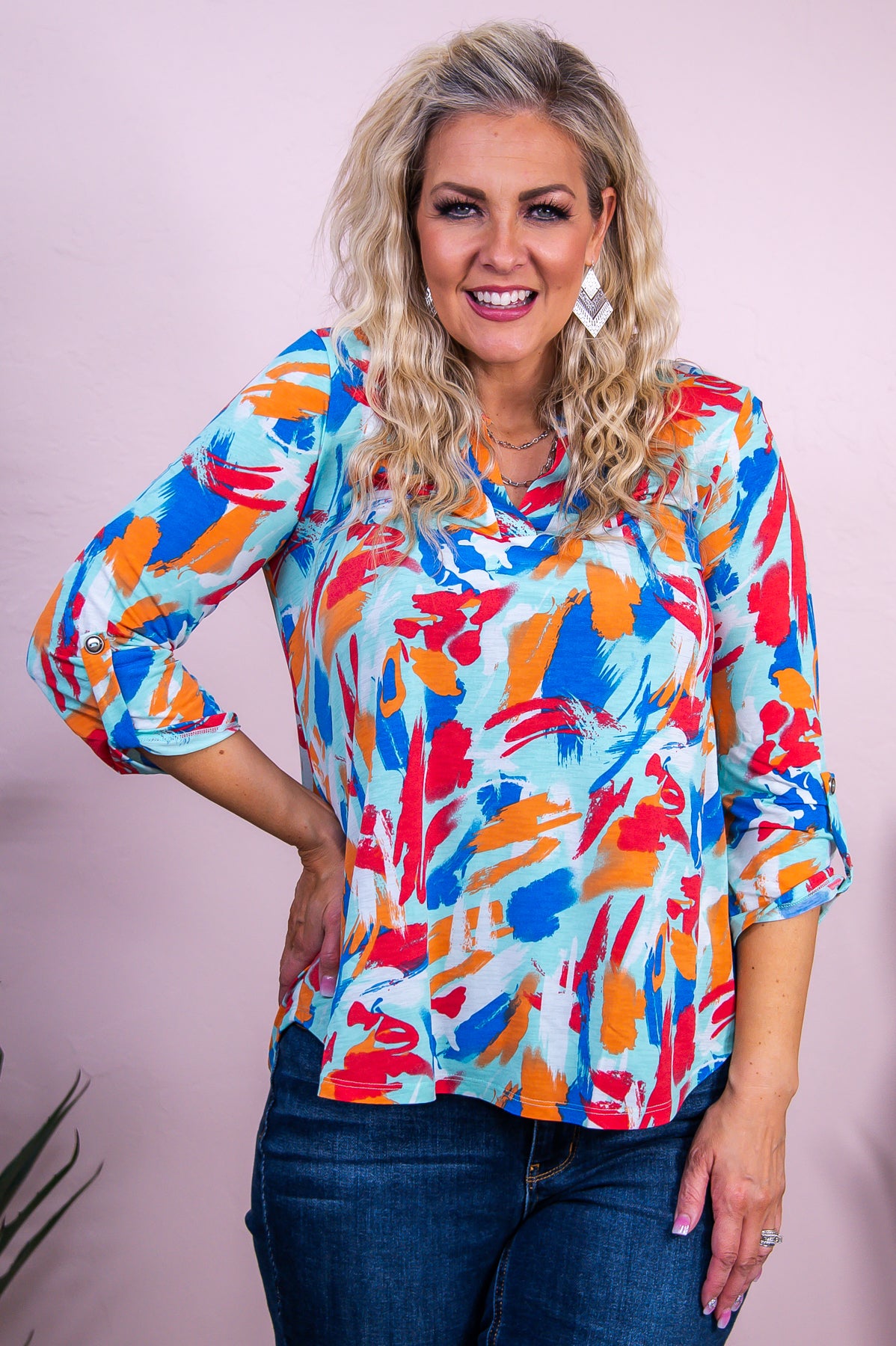 Ready For Anything Blue/Multi Color Printed Top - T10106BL