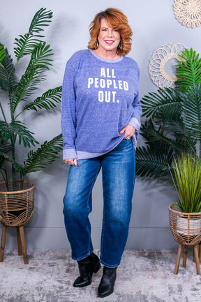 All Peopled Out Purple Melange Graphic Sweatshirt - A3851PU