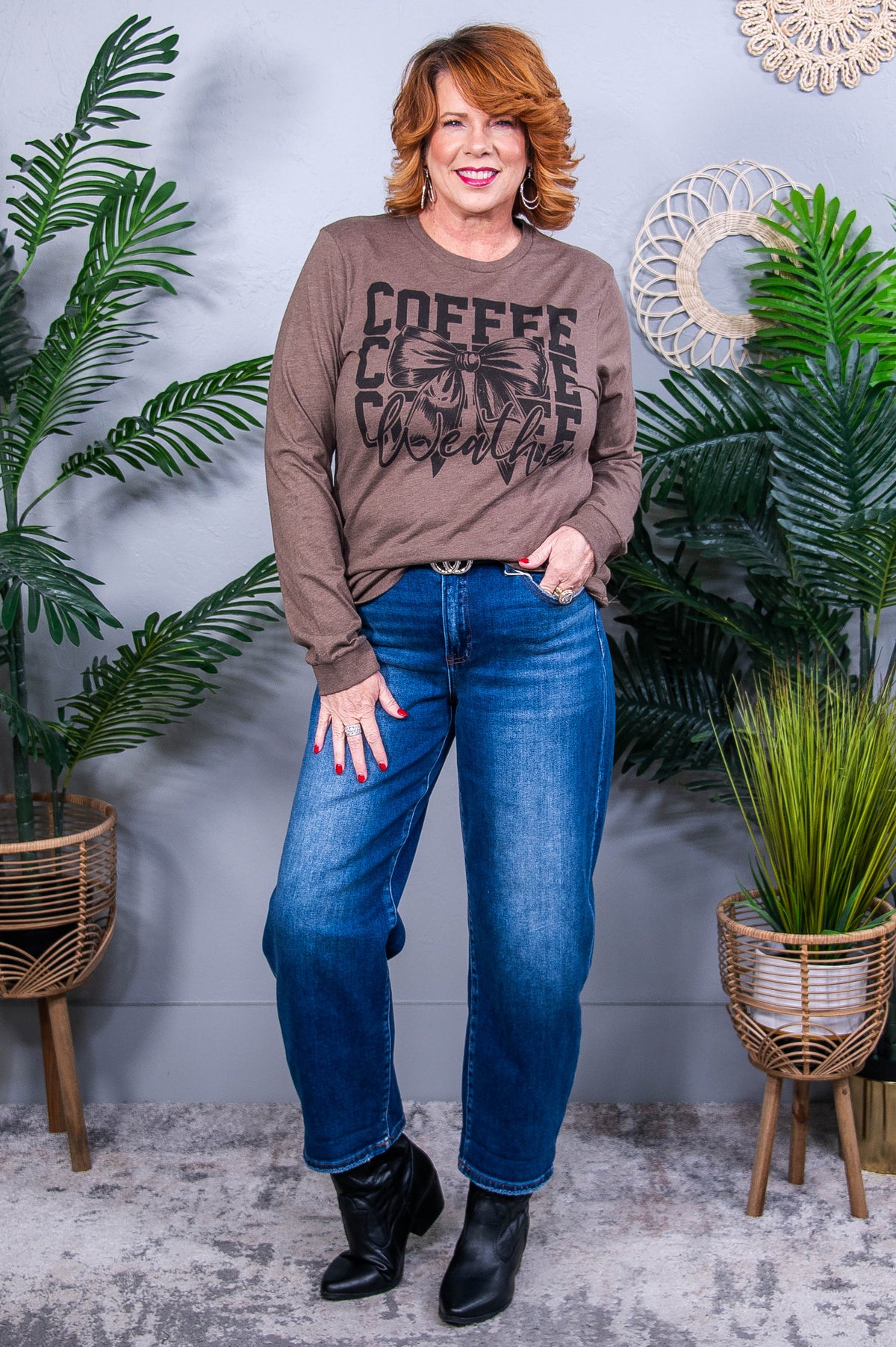 Coffee Weather Brown Bow Printed Graphic Tee - A3852BR