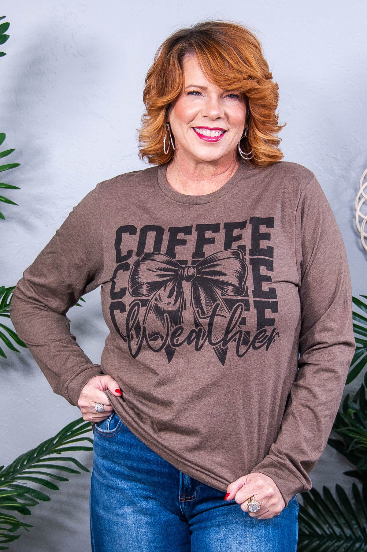 Coffee Weather Brown Bow Printed Graphic Tee - A3852BR