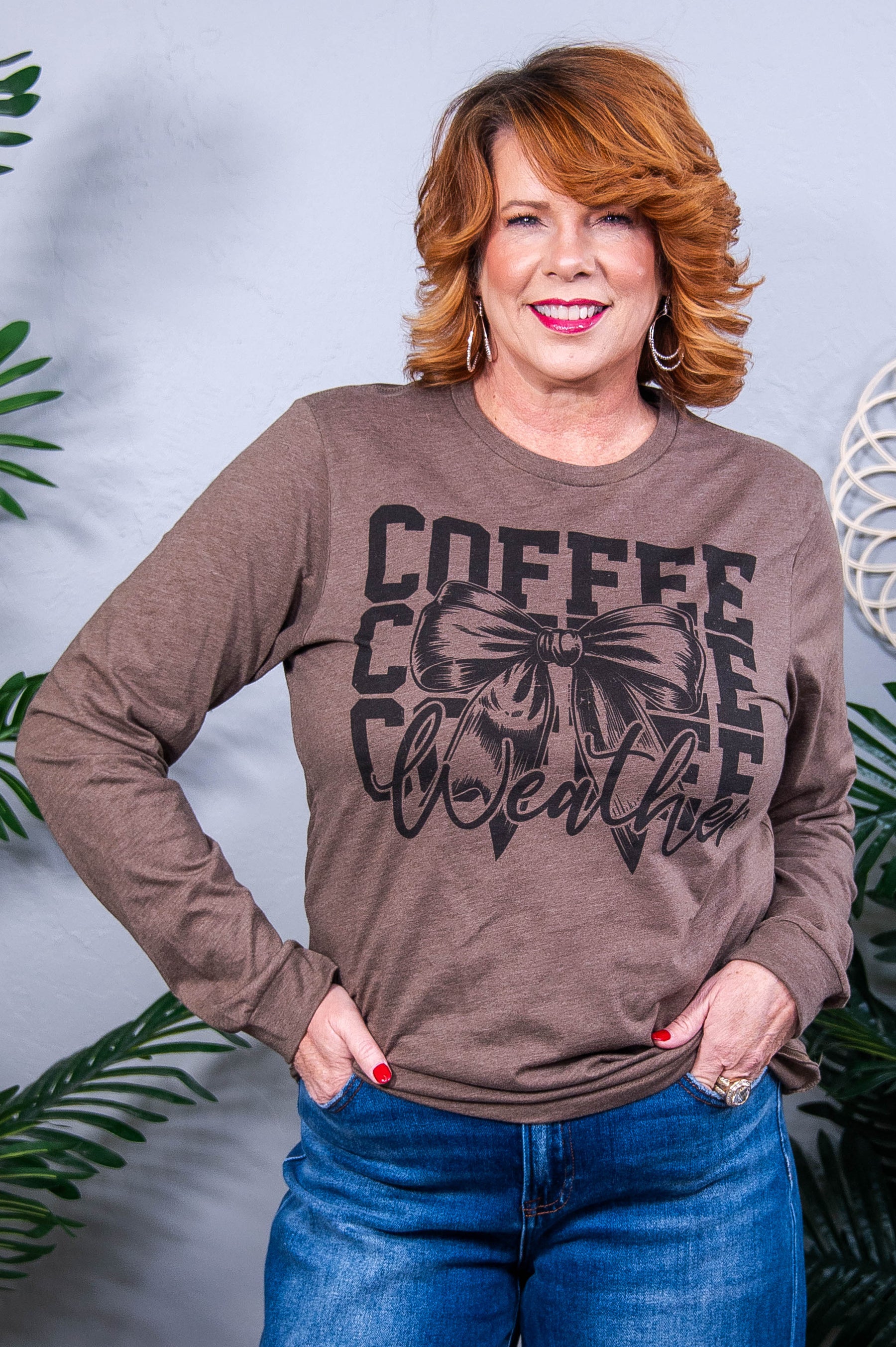 Coffee Weather Brown Bow Printed Graphic Tee - A3852BR