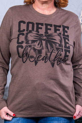 Coffee Weather Brown Bow Printed Graphic Tee - A3852BR