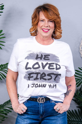 He Loved First White Graphic Tee - A3855WH