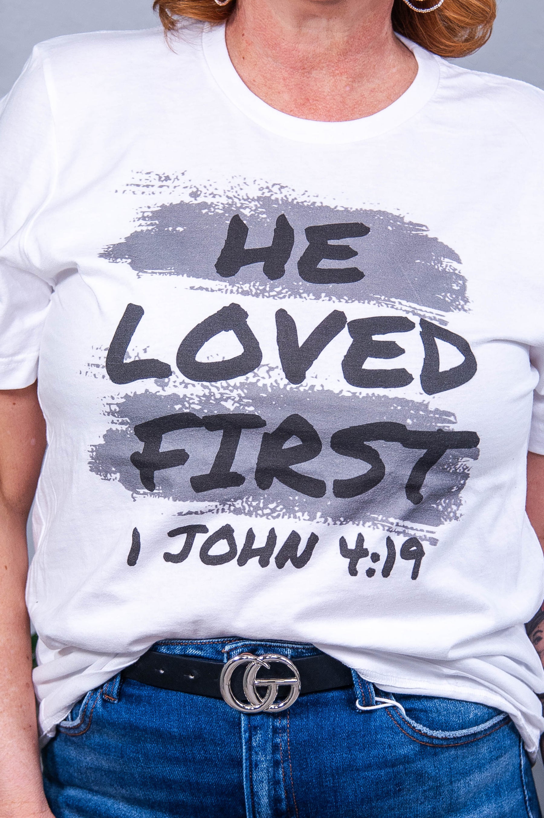 He Loved First White Graphic Tee - A3855WH