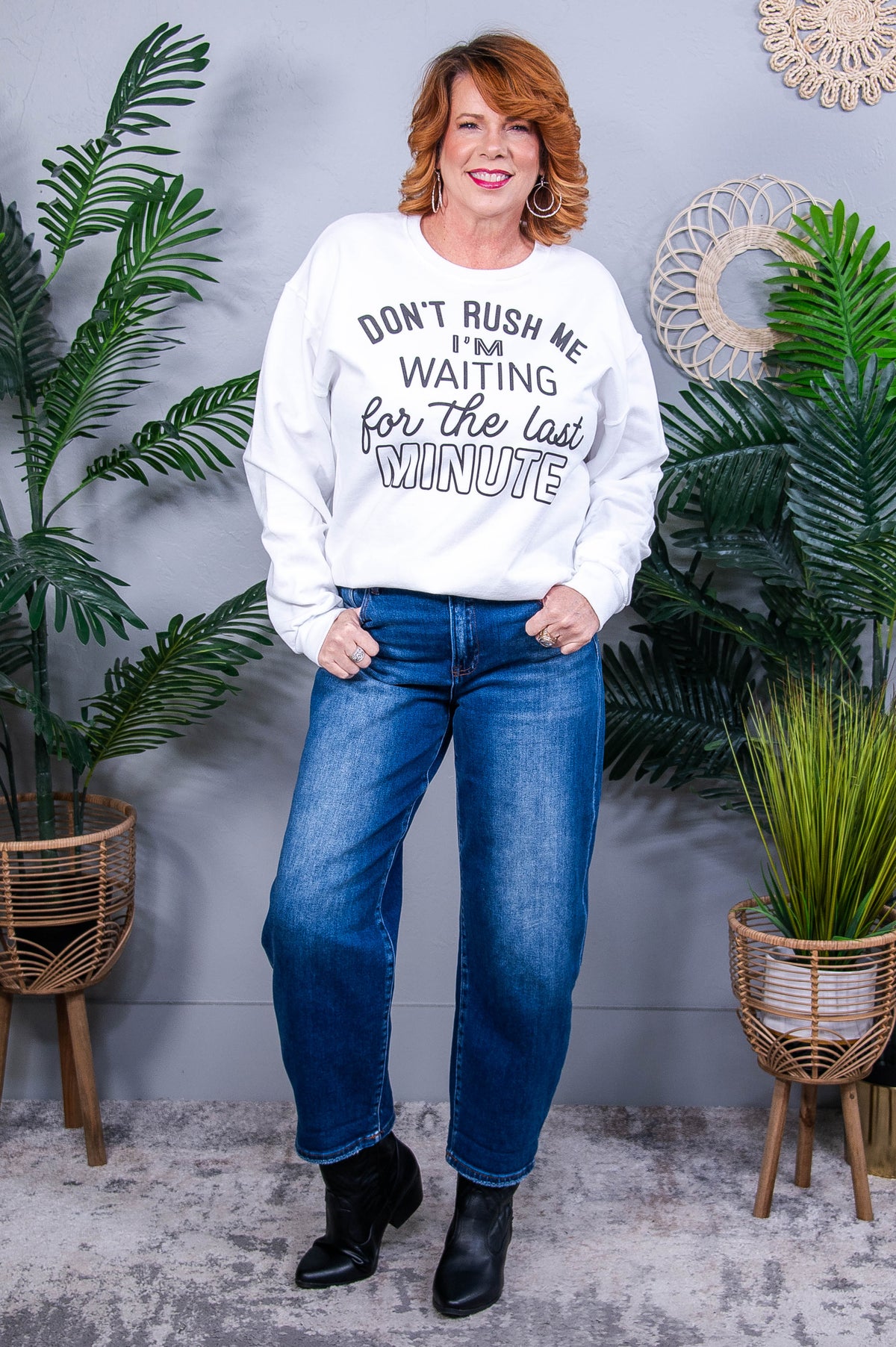 Don't Rush Me White Graphic Sweatshirt  - A3850WH