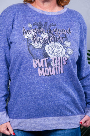 I've Got A Good Heart Purple Melange Graphic Sweatshirt - A3849PU