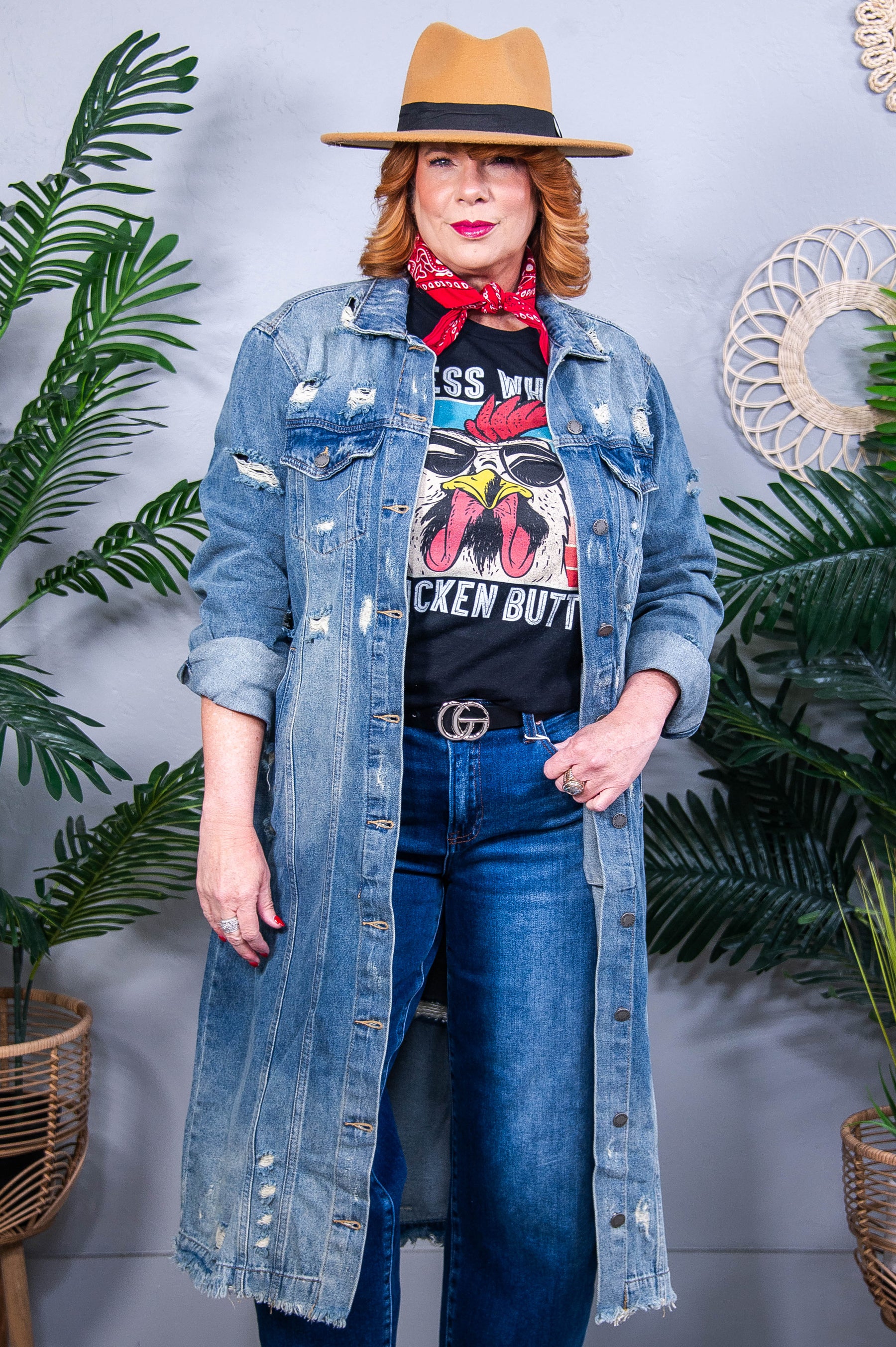 Profound Love Medium Denim Distressed Long Jacket - O5685DN