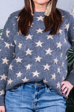 Always Shining So Brightly Gray/Taupe Star Printed Sweater Top - T10768GR