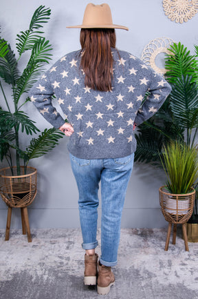 Always Shining So Brightly Gray/Taupe Star Printed Sweater Top - T10768GR