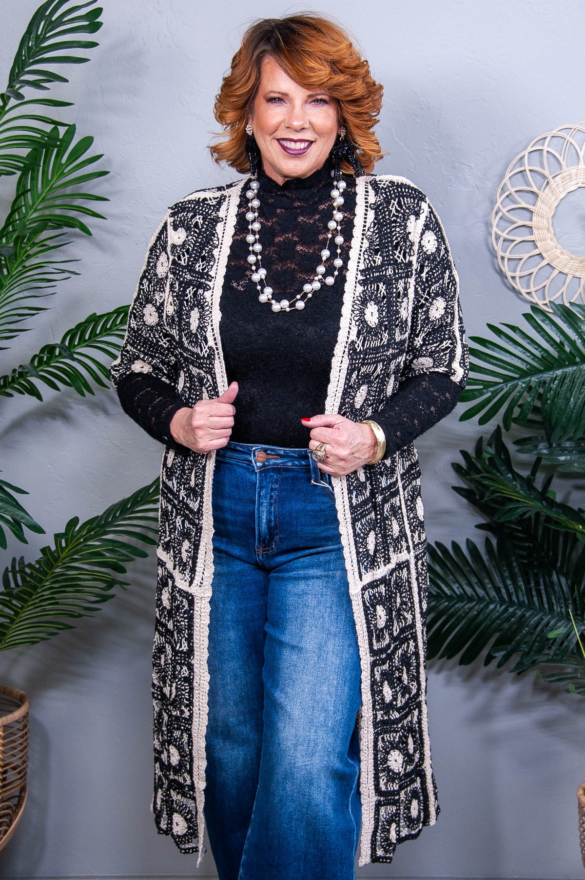 Making Beautiful Memoires Black/Cream Crocheted Kimono - O5687BK