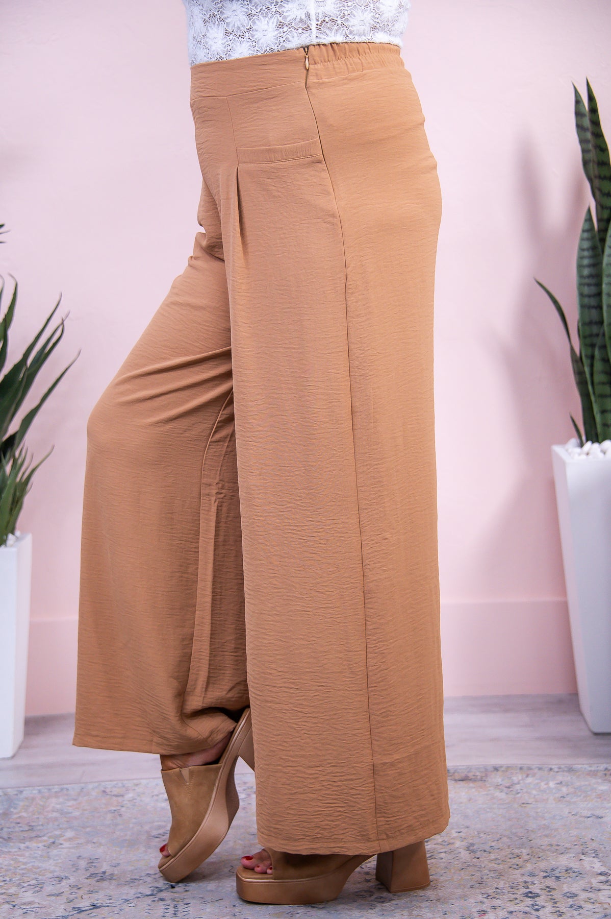 All About Autumn Camel Solid Palazzo Pants - PNT1663CA