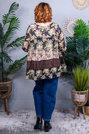 Let's Talk About Love Black/Brown Floral V Neck Top - T10771BK