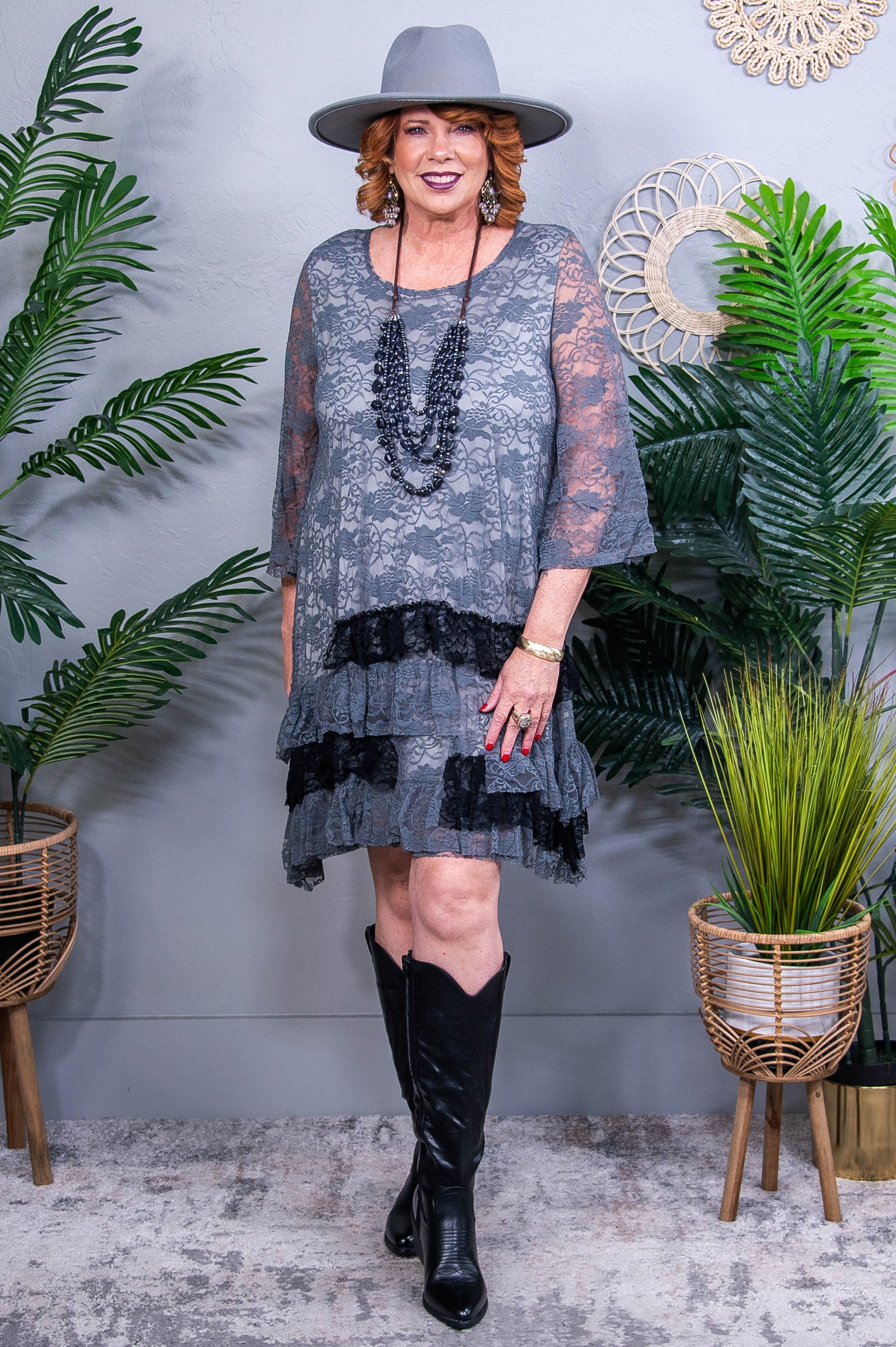 The Most Beautiful Girl Dark Gray/Black Lace Dress - D5583DGR