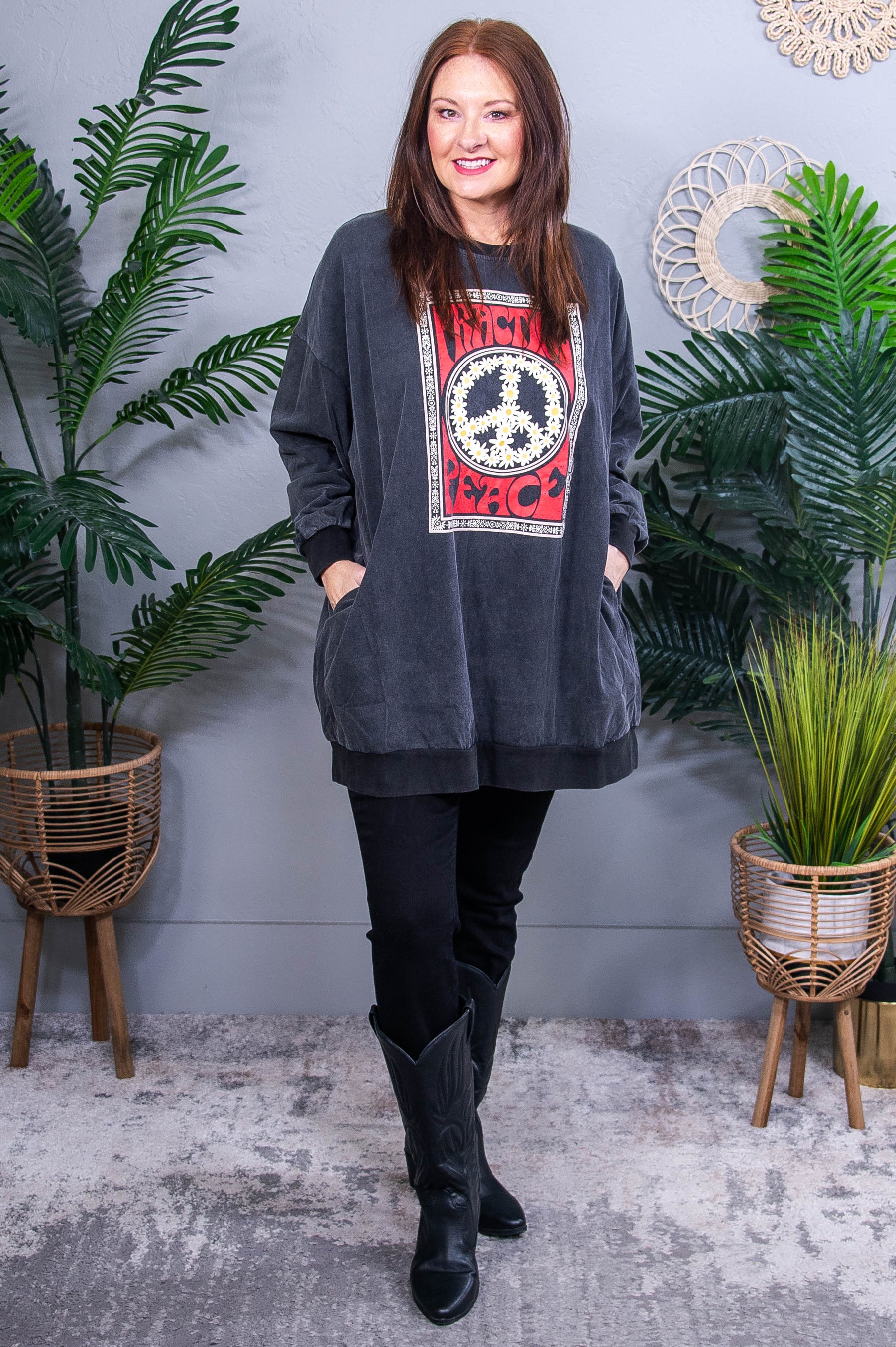 She's A Daydreamer Black/Red Peace Sign Top - T10777BK