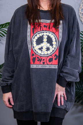 She's A Daydreamer Black/Red Peace Sign Top - T10777BK